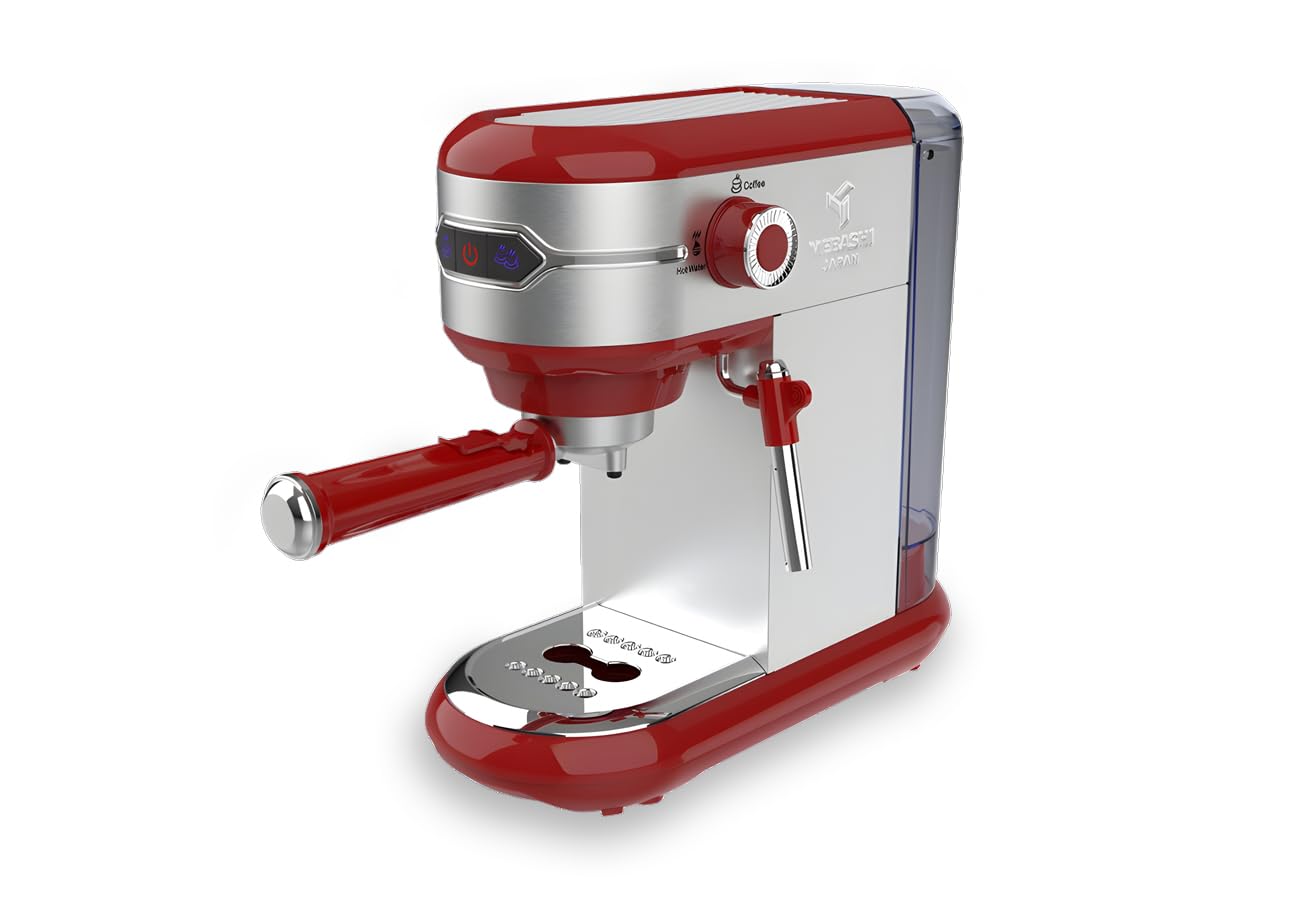 Maybashi Espresso Coffee Machine ME-ECM2026 - 20 Bar, 1 Liter, with Transparent Water Tank and One-Touch Control Panel (Red) | 1450 Watts