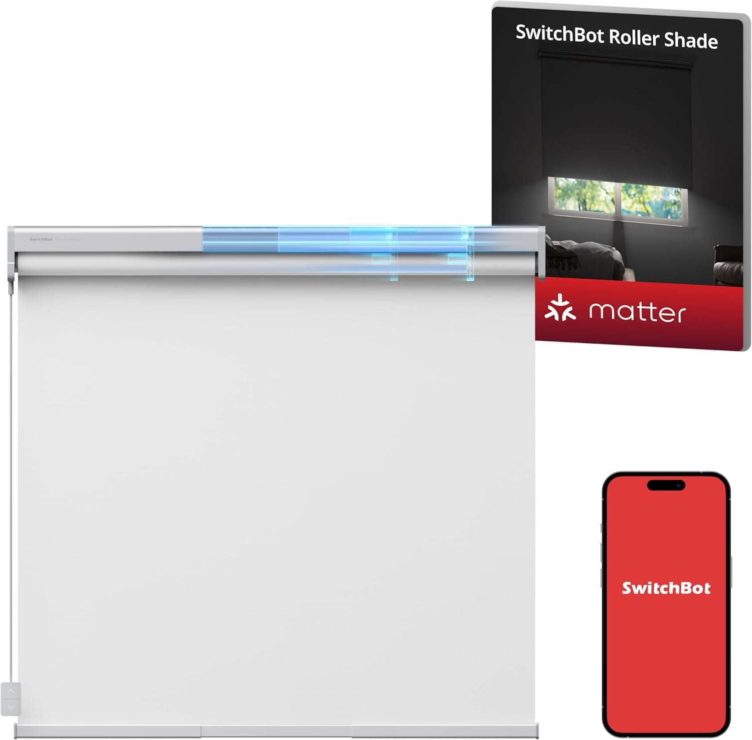 SwitchBot Adjustable Roller Shade | Smart Automatic Blinds, Fits Any Window, Blackout Blinds for Windows Room Darkening Rolled Up Shades (80-110cm, Medium) - White Grey