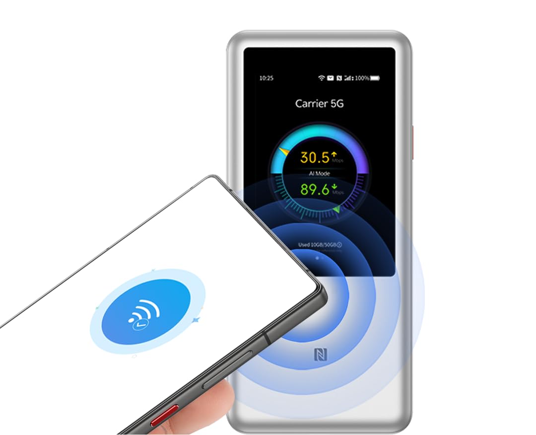 ZTE U60 Pro 5G WiFi Router, WiFi 7, 4.29 Gbps Download Speed, Snapdragon X75, 10000mAh Battery, Supports 64 Devices, 3.5-inch Touchscreen, NFC, AI-Powered