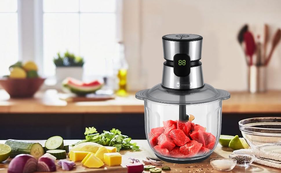 MEBASHI Digital Chopper With Touch Screen, 600W, 5L Glass Bowl, 3 Speeds, Low Noise And Smooth Motor With Constant Power, (ME-CH4008) Black