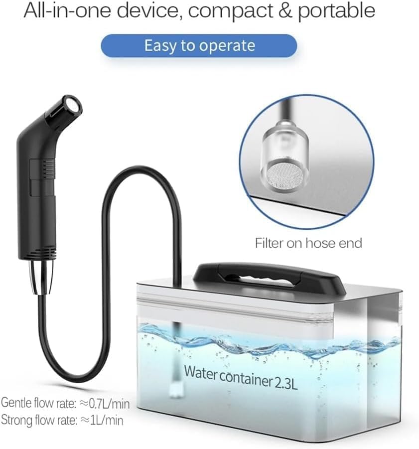 Portable Shattaf 2.5L Rechargeable Travel Camping Bidet Shower Sprayer of 120cm Hose Length DLC-IP3041 With Zipper Storage Bag