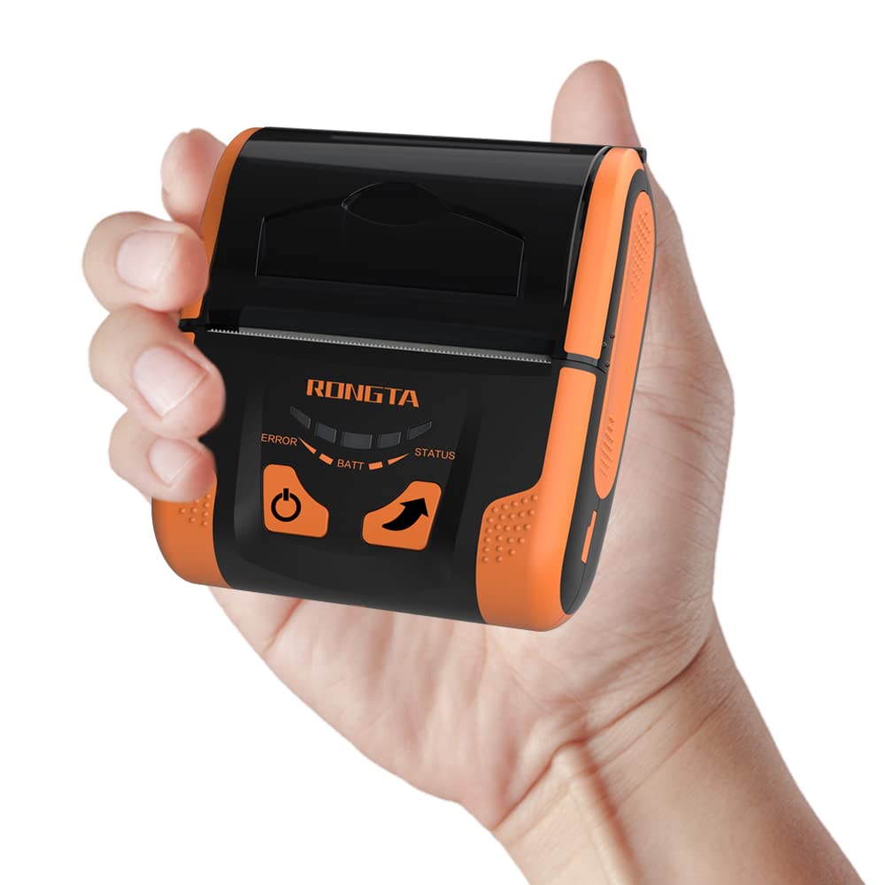 رونغتا طابعة ايصالات حرارية صغيرة محمولة بحجم 80 ملم RPP300 مع واجهات بلوتوث + USB، لون برتقالي