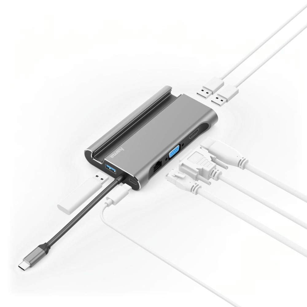 هاما قاعدة شحن USB نوع سي 7 في 1 135764 لـ 3 منافذ USB-A 3.1، HDMI، VGA، LAN، USB-C (PD) - (عبوة من قطعة واحدة)