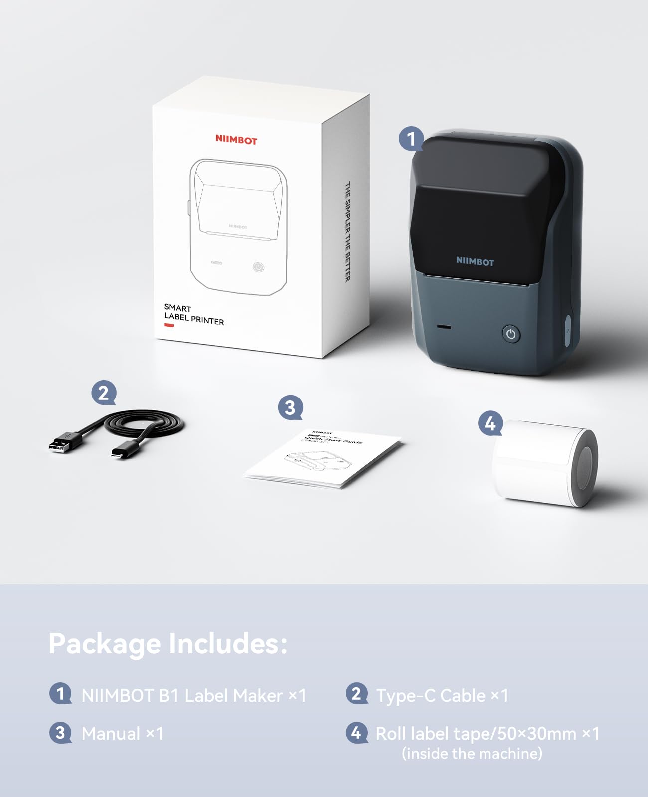 NIIMBOT Label Maker Machine with 1 Roll Free Tape B21 Vintage 2 inches Width Business Thermal Label Printer Price Gun Shipping Label Tag Writer for Home Office Organization Commercial Use (Black)