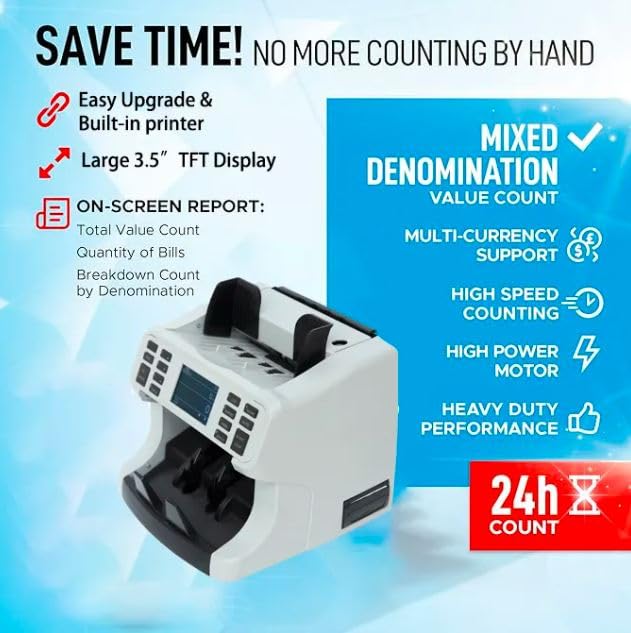 FIPKA H-8700 Mixed Value Money Counter Machine, Bill Counter Multi Currency, IMG/UV/MG/IR/WL Detection with print