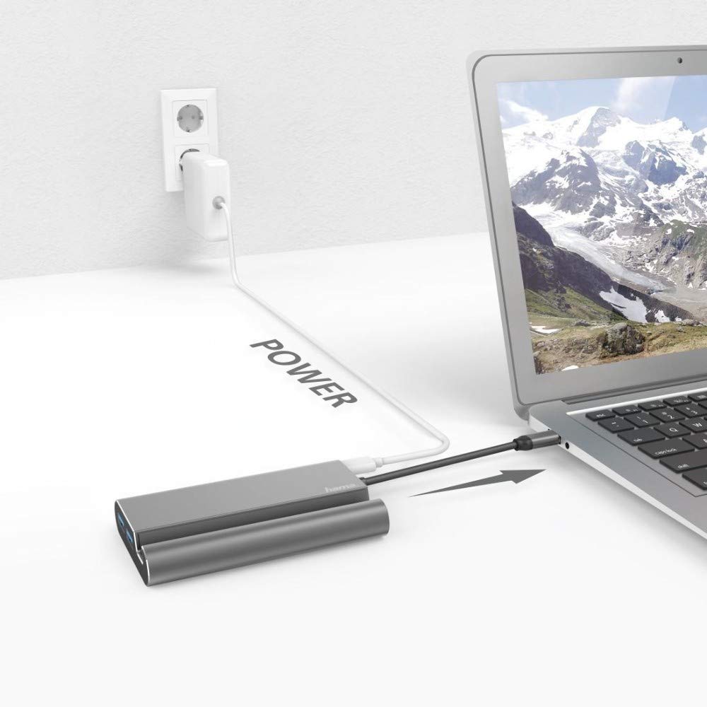 هاما قاعدة شحن USB نوع سي 7 في 1 135764 لـ 3 منافذ USB-A 3.1، HDMI، VGA، LAN، USB-C (PD) - (عبوة من قطعة واحدة)