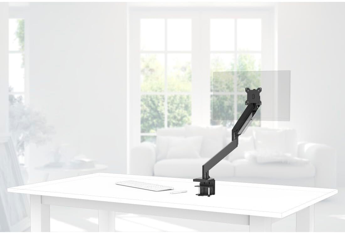 Hama 118497 Fullmotion Single Arm Monitor Desk Mount Stand with Gas Spring for 33 cm - 88.9 cm Screen Size, Black