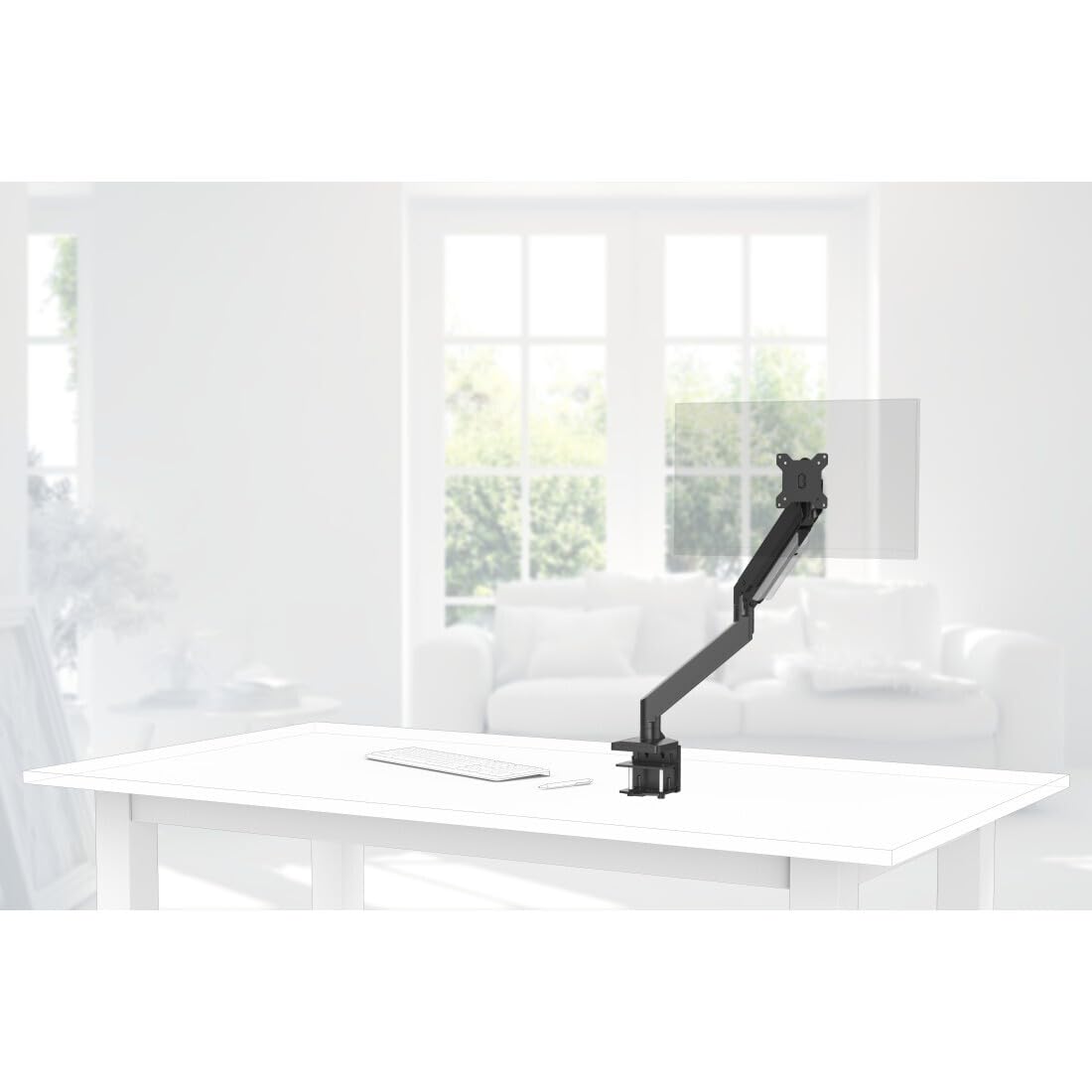 Hama 118497 Fullmotion Single Arm Monitor Desk Mount Stand with Gas Spring for 33 cm - 88.9 cm Screen Size, Black