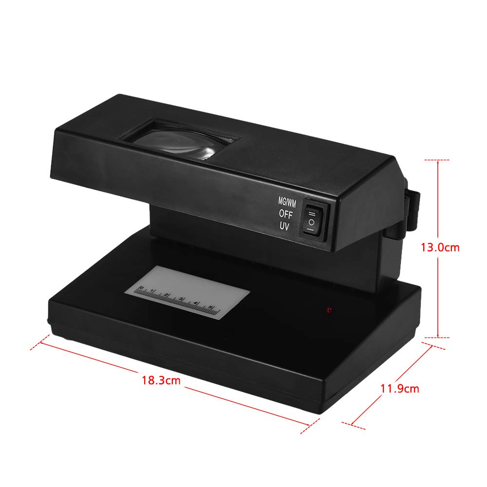 Portable Desktop Counterfeit Bill Cash Banknotes Notes Checker Machine Support Ultraviolet UV and Watermark Detection with Magnifier Forged Money Tester for USD EURO POUND, EU Plug