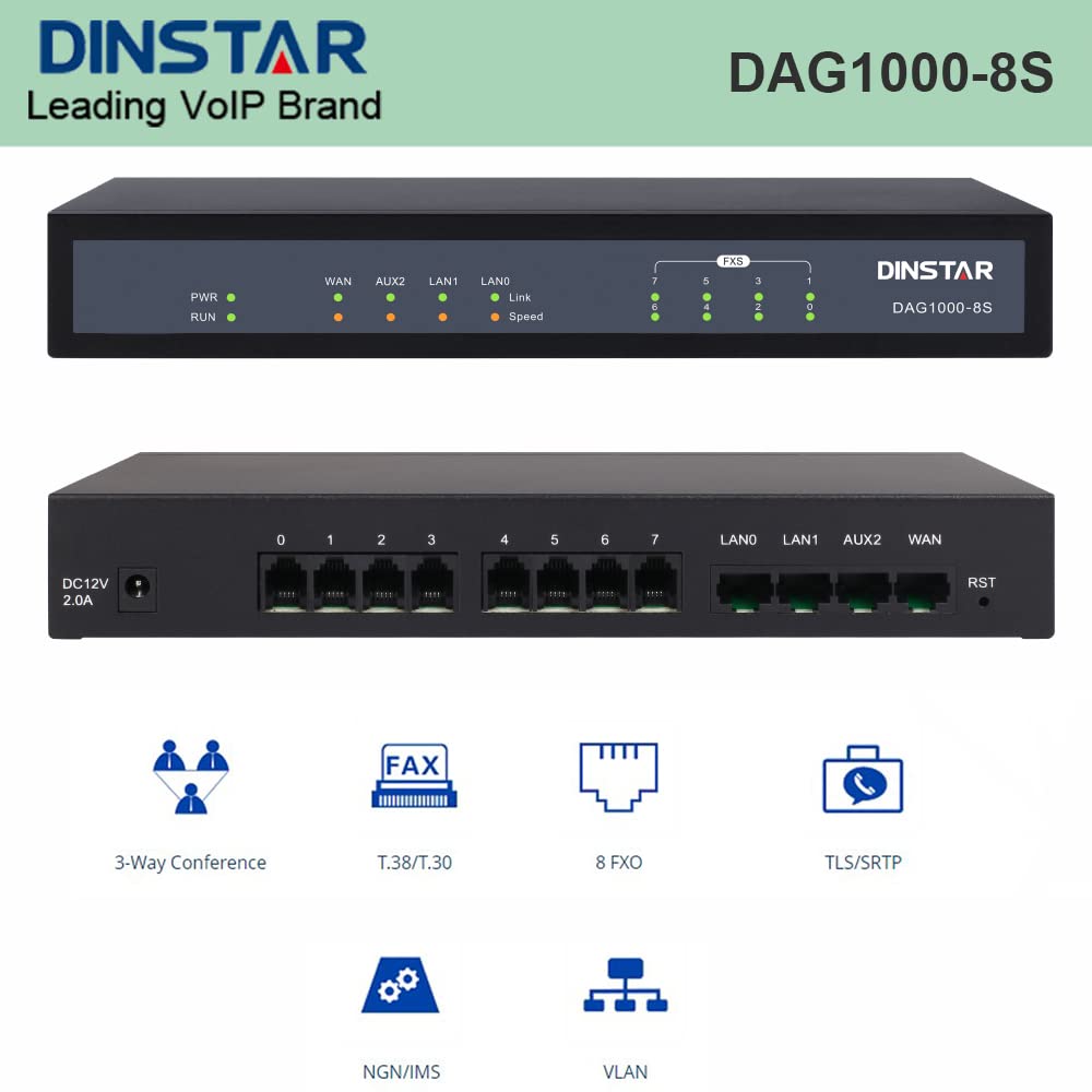 #ان/اي بوابة الصوت عبر بروتوكول الإنترنت التناظرية DAG1000-8S FXS متعددة الاستخدامات من دينستار
