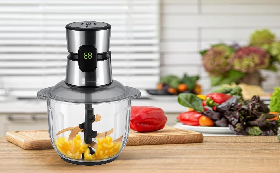 MEBASHI Digital Chopper With Touch Screen, 600W, 5L Glass Bowl, 3 Speeds, Low Noise And Smooth Motor With Constant Power, (ME-CH4008) Black