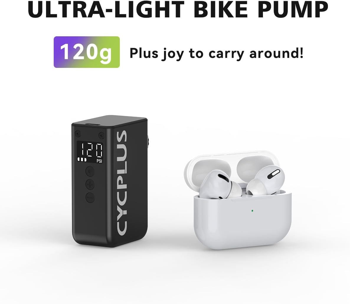 CYCPLUS Tiny Pump Mini Bike Tire Pump with Gauge, Max 120 PSI Electric Bicycle Air Pump, Auto Stop, with Presta and Schrader Valve for E-Bike, Mountain Bike, City Bike and Road Bike AS2PRO, Black