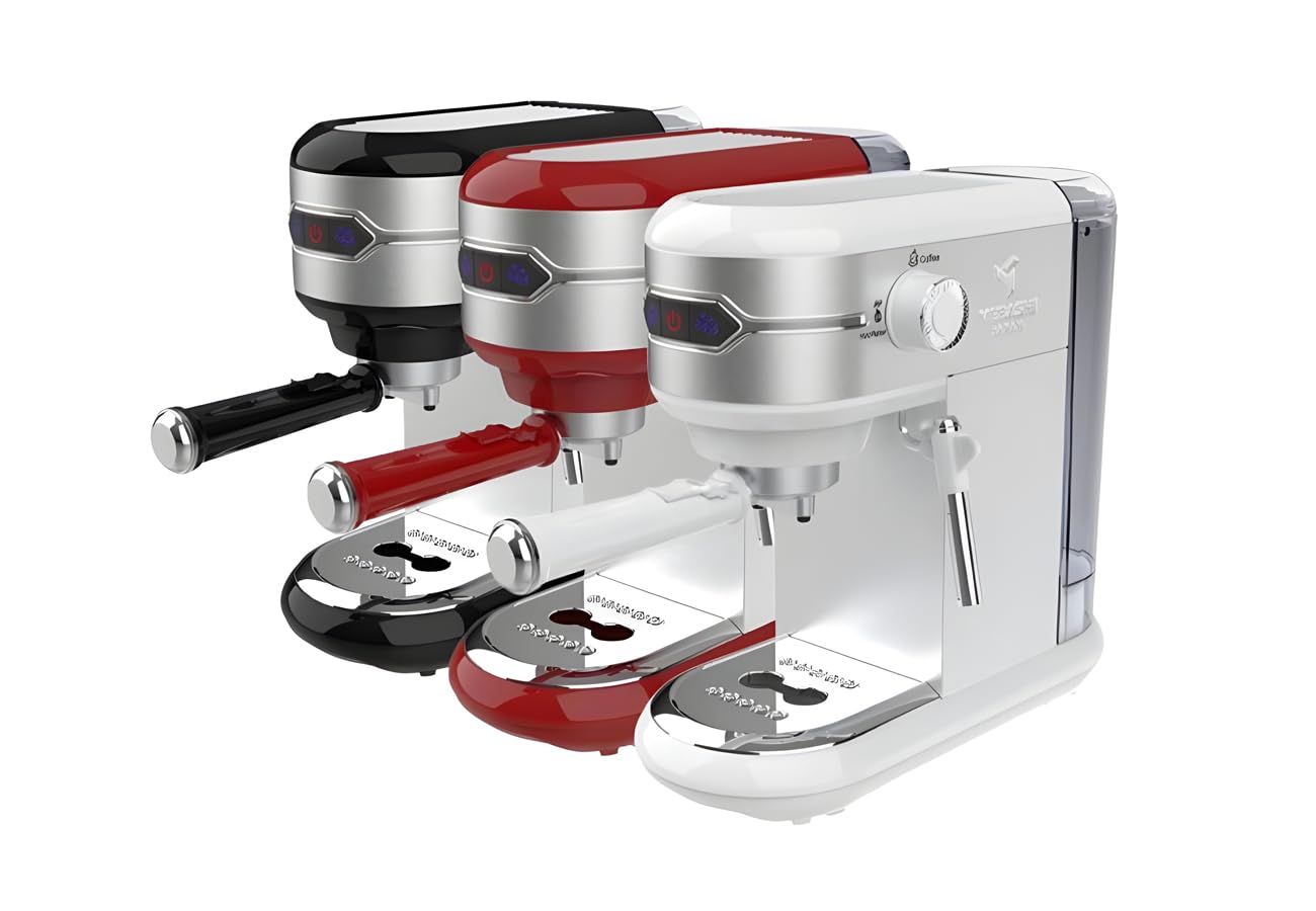 Maybashi Espresso Coffee Machine ME-ECM2026 - 20 Bar, 1 Liter, with Transparent Water Tank and One-Touch Control Panel (Red) | 1450 Watts