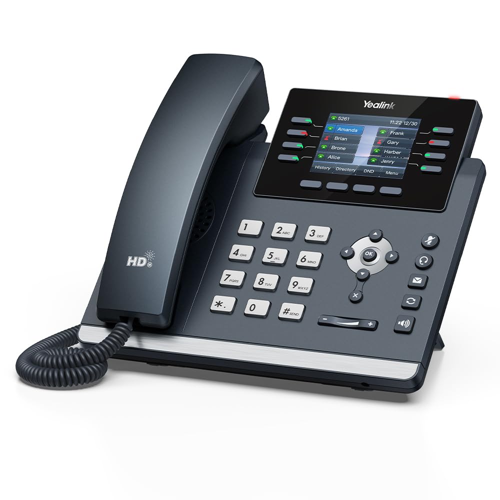 يالينك حسابات الصوت عبر بروتوكول الإنترنت SIP-T44U 1301214-12. شاشة ملونة 2.8 انش، محول طاقة PoE غير متضمن، اسود