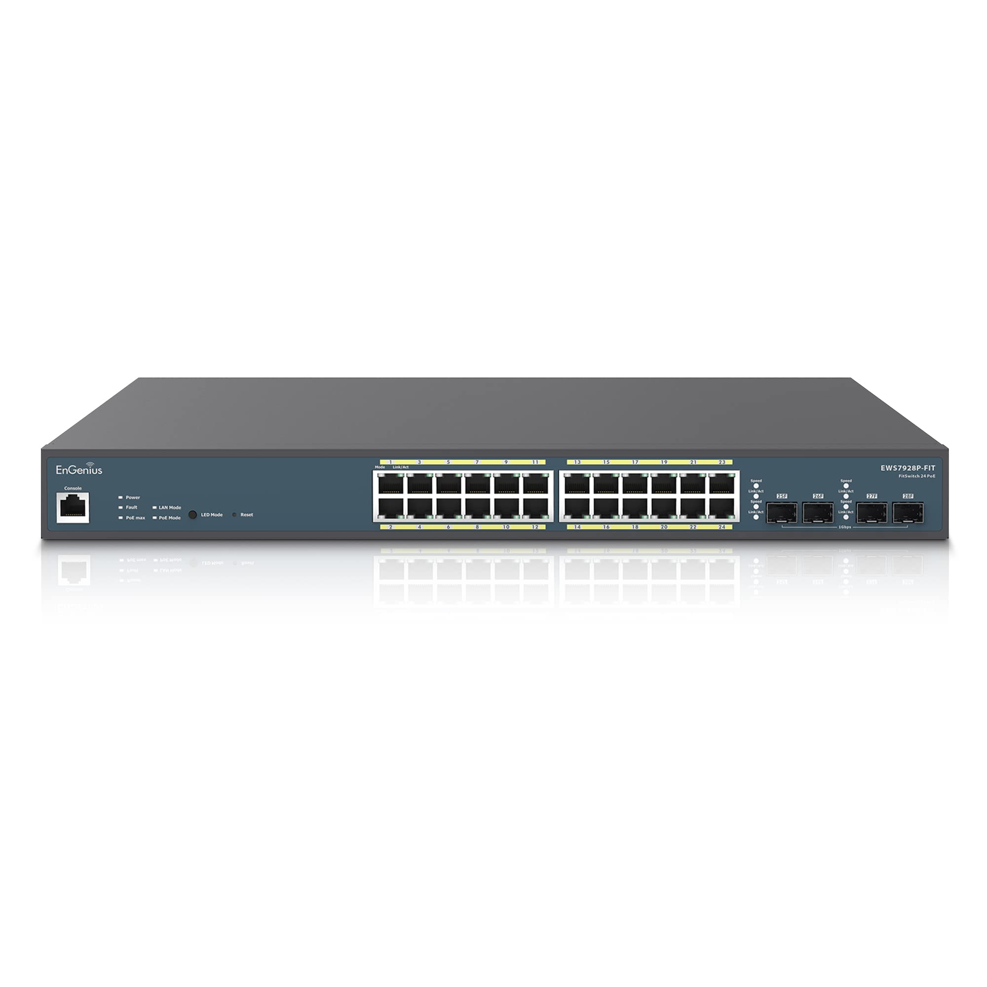 EnGenius Managed Switch 24-Port Gigabit PoE+ Managed Switch - 240W Budget, 4 SFP Uplinks, Layer 2+ Enterprise Features For Small Business Networks - EWS7928P-FIT