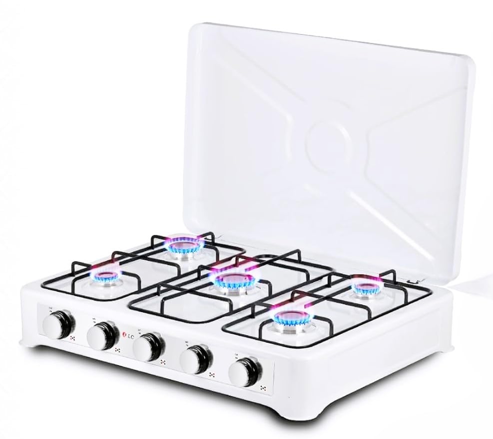 DLC Camping Gas Stove - Portable 5 Burner LPG Gas Stove with Cover 39255 for Outdoor, Garden and Home Use