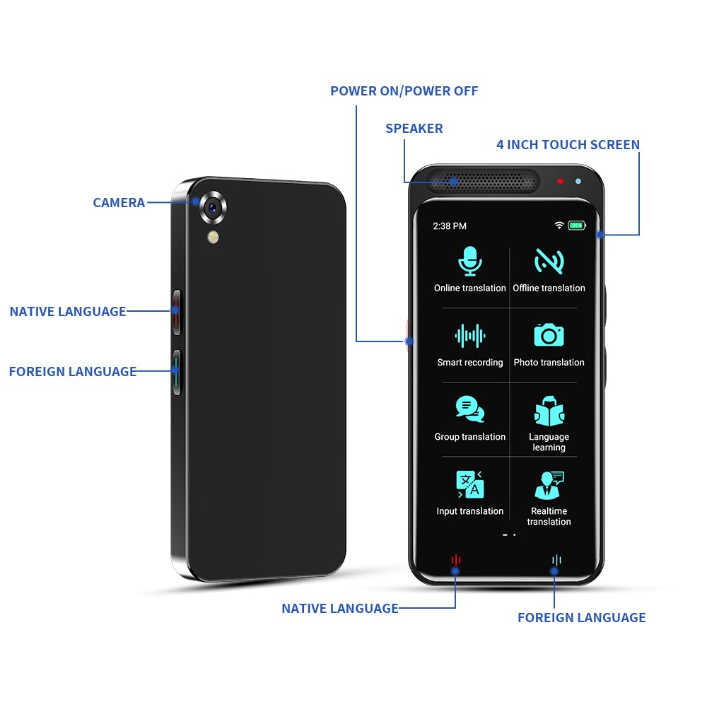 LTDNB Language Translator Device, Supports 138 Languages, Real-Time Voice Translation, Portable Online Offline Translator for Business Travel Learning, 4.1 Inch HD Touch Screen (Black)