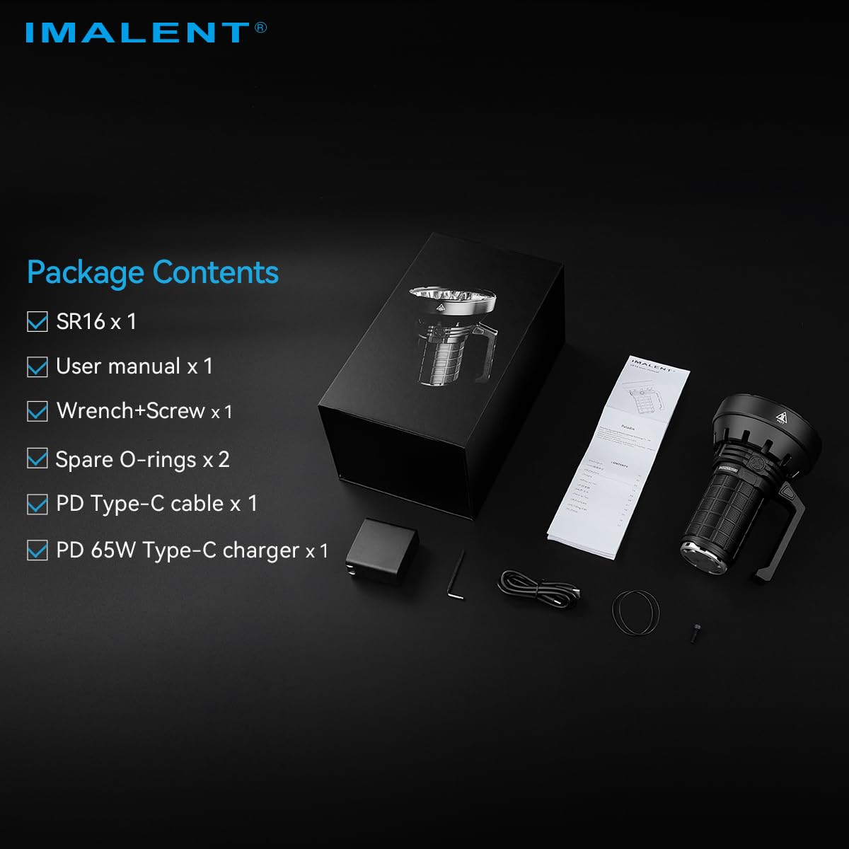 Imalent SR16 Powerful Rechargeable Compact Flashlight 55000 Lumens Long Range 1720m, 16 CREE XHP50.3 LEDs - Lightweight Handle Ideal for Fishing, Industrial, and Police