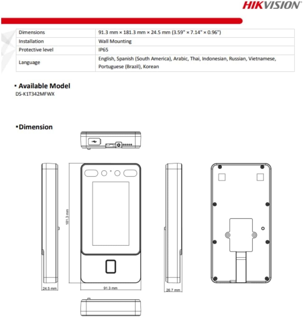 Hikvision Value Series Face Access Terminal DS-K1T342MFWX Compatible with JK Vision BNC