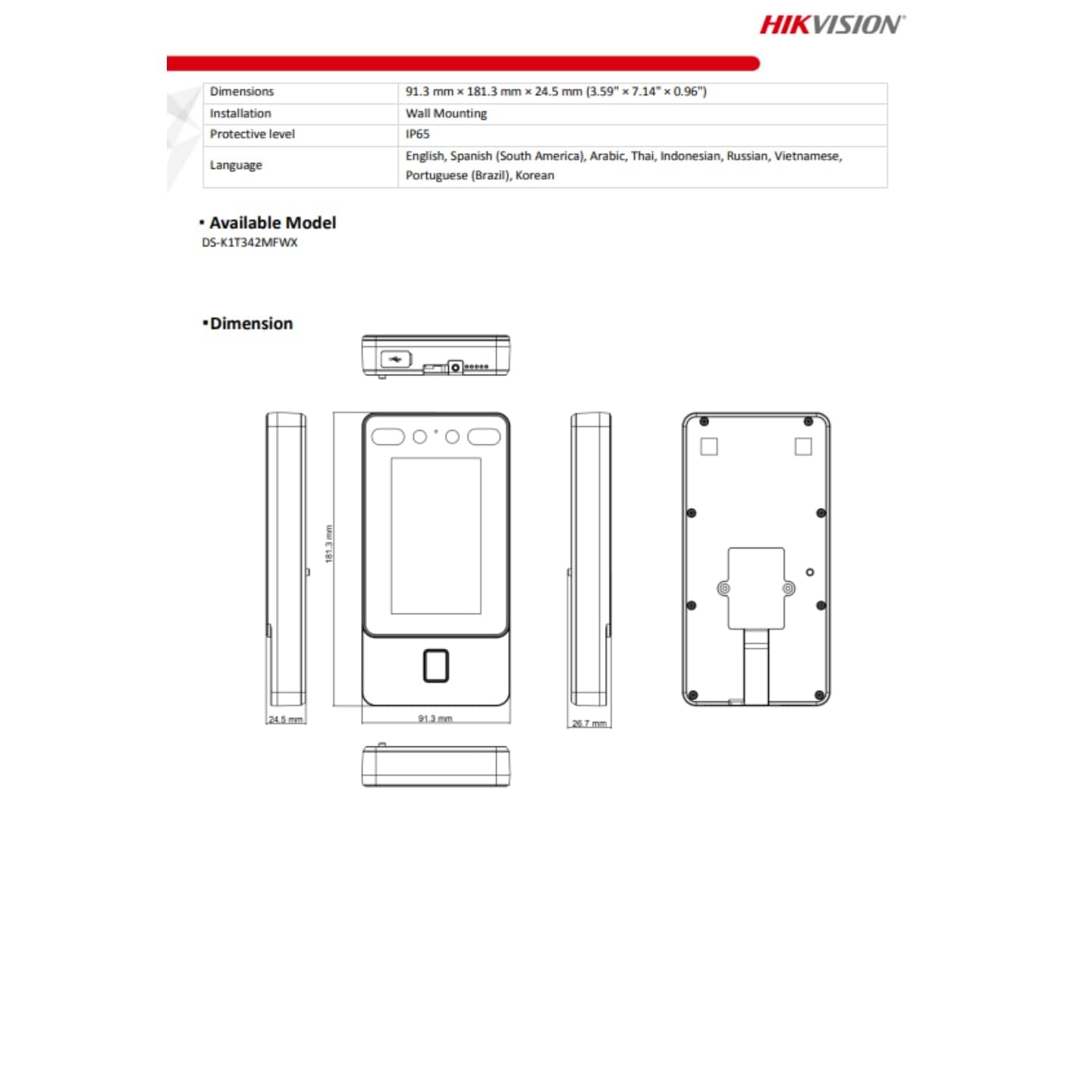 Hikvision Value Series Face Access Terminal DS-K1T342MFWX Compatible with JK Vision BNC