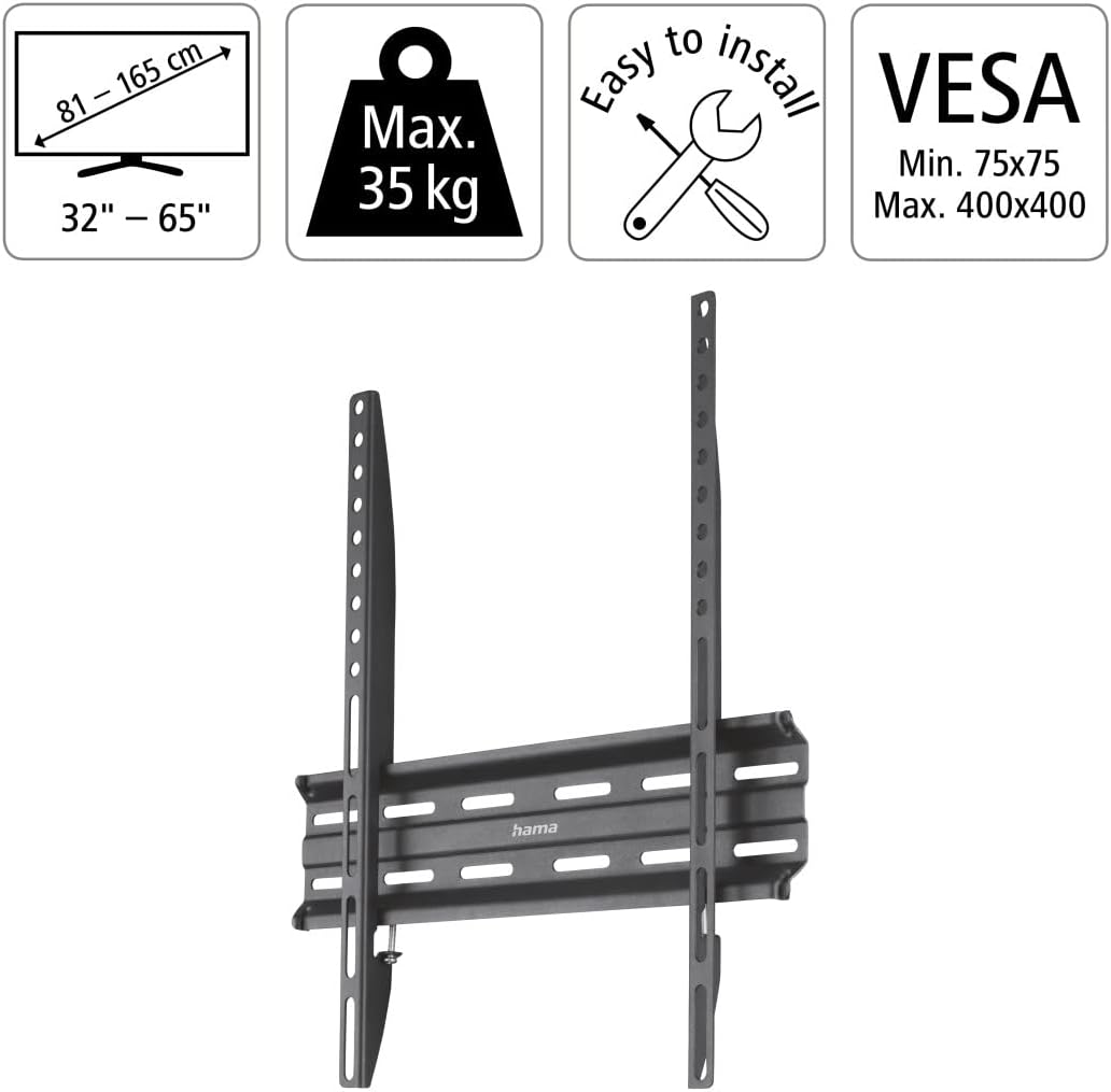Hama TV Wall Mount Fix 118104, One Star, 400 x 400, 165 cm (65 Inch), Black - (Pack of 1)
