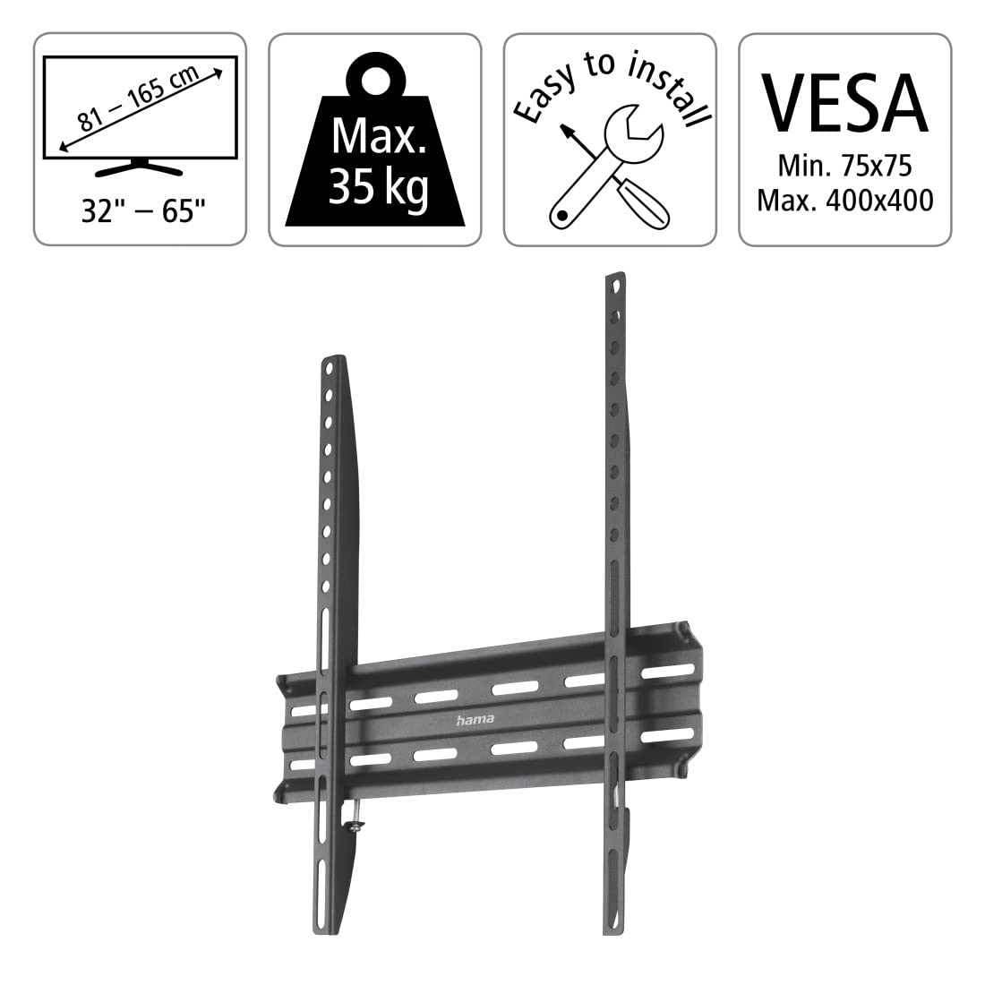 Hama TV Wall Mount Fix 118104, One Star, 400 x 400, 165 cm (65 Inch), Black - (Pack of 1)