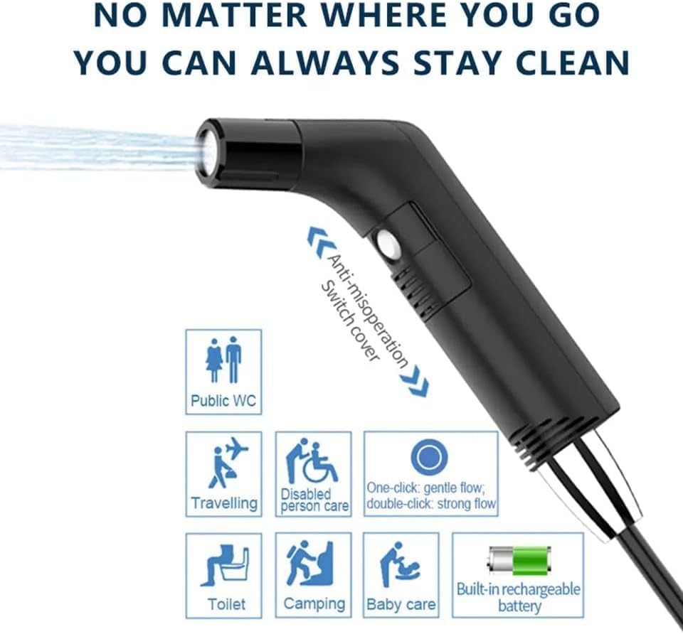 Portable Shattaf 2.5L Rechargeable Travel Camping Bidet Shower Sprayer of 120cm Hose Length DLC-IP3041 With Zipper Storage Bag