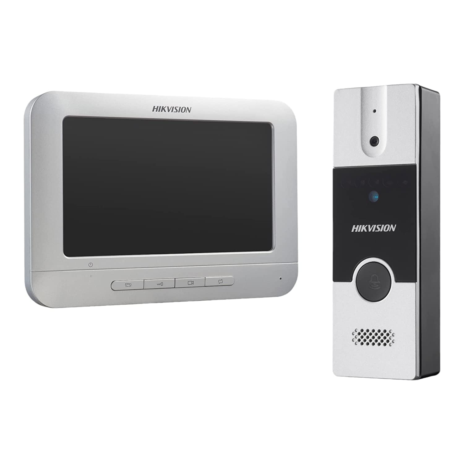 هايكفيجين جرس باب فيديو انالوج بشاشة TFT LCD مقاس 7 انش بدقة 1080p وميكروفون مدمج ومكبر صوت وخاصية الغاء الضوضاء وتسجيل حتى 200 صورة وزر مكالمة واحدة (DS-KIS204T)