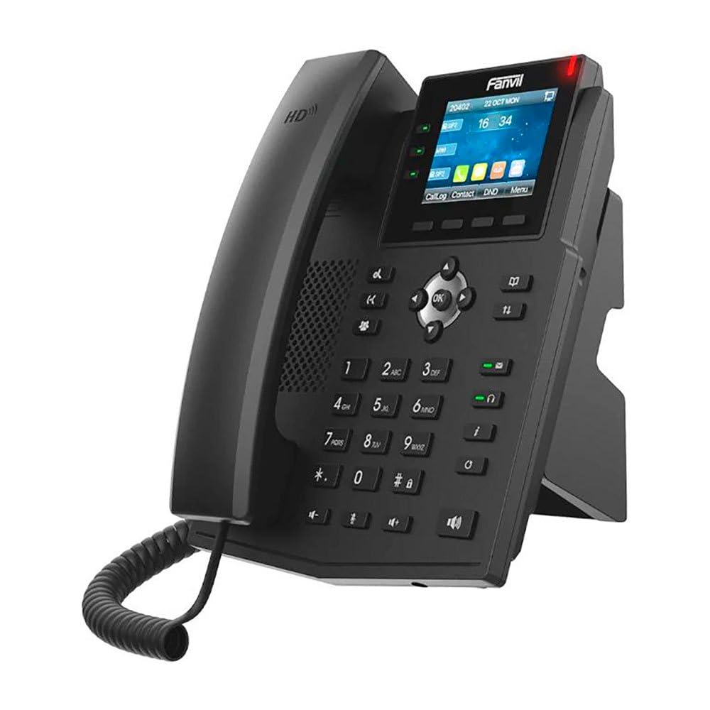 Fanvil X3U Enterprise VoIP Phone, 2.8 Inch Color Screen, 6 IP Lines, Dual Port Gigabit Network, Power Adapter Not Included
