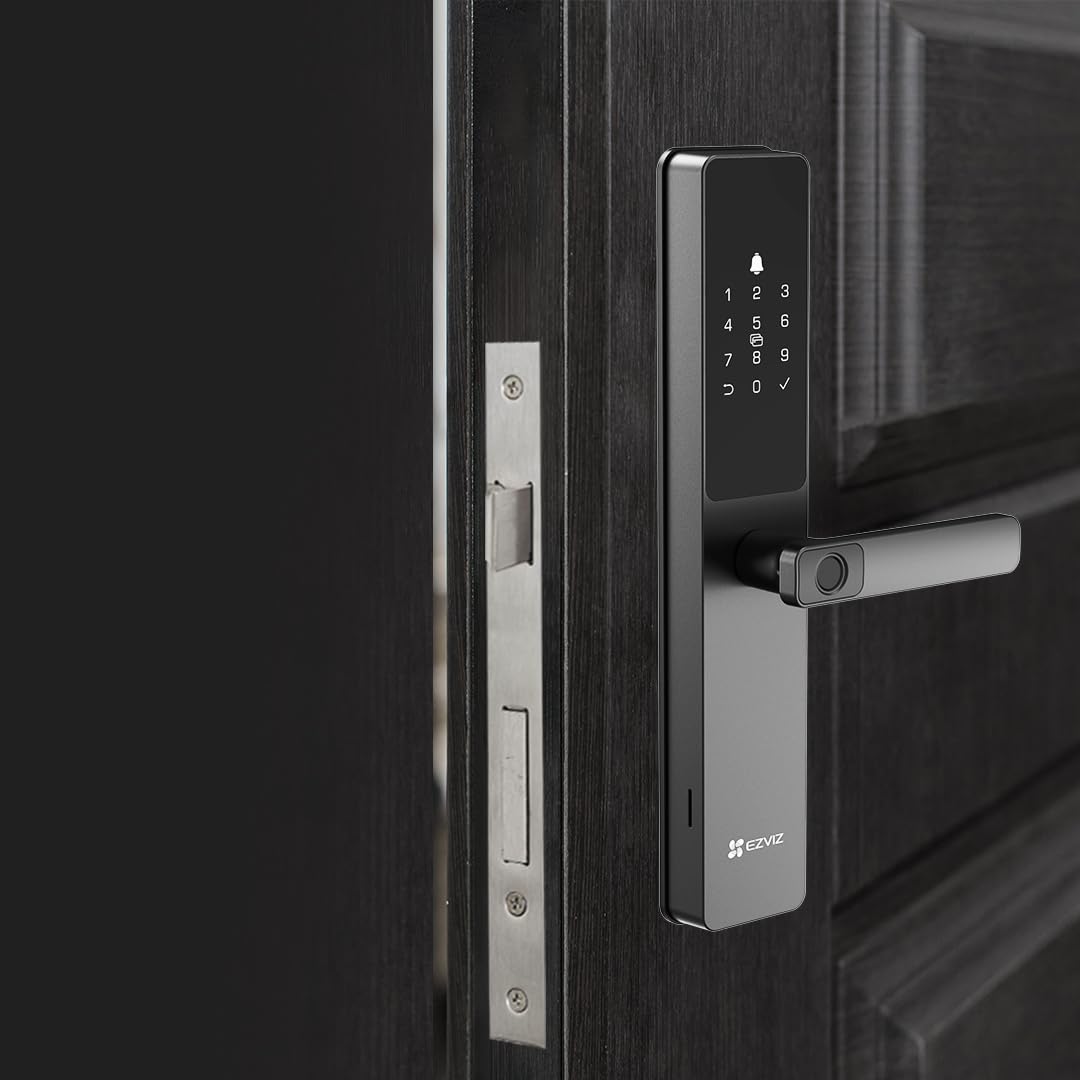 EZVIZ Smart Lock DL05, 7-in-1 Keyless Entry Door Lock, with Fingerprint Access, Multiple Unlock Options, Instant Alerts, Weather-Resistant, Child Safety Privacy Control (DL05-Grey, 6068 Mortise)