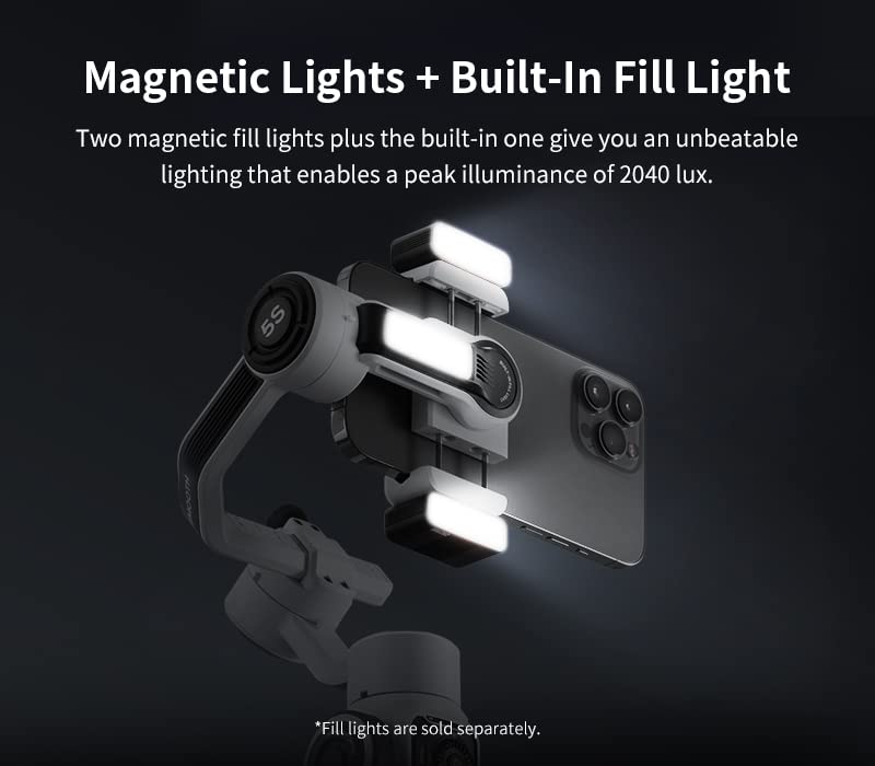 ZHIYUN Smooth 5S Combo Handheld Gimbal Stabilizer with Dual-Side Magnetic Lights for iPhone Smartphone Android Cell Phone - Portable Stabilizer for Vlogging, YouTube, Tiktok, Live Video