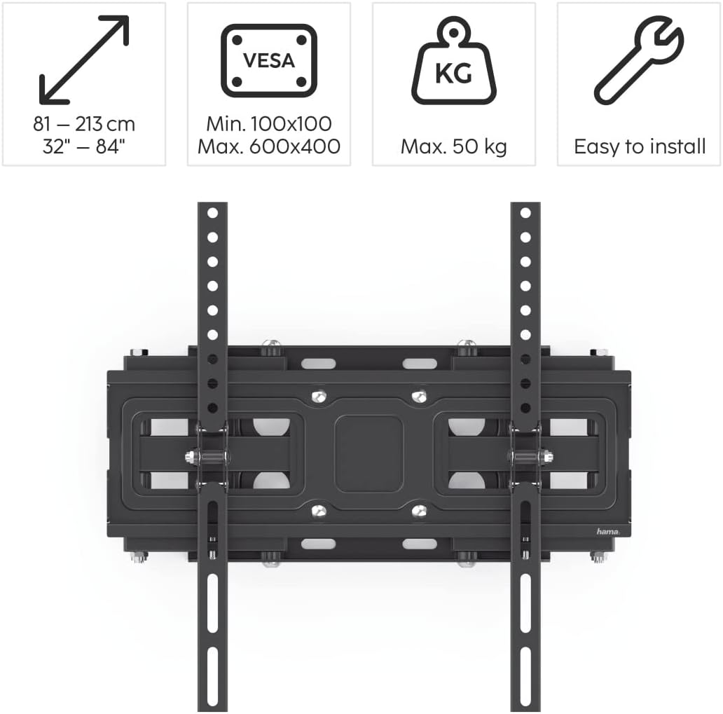 Hama 220831 FULLMOTION TV Wall Bracket, 600x400 32" to 84", Black