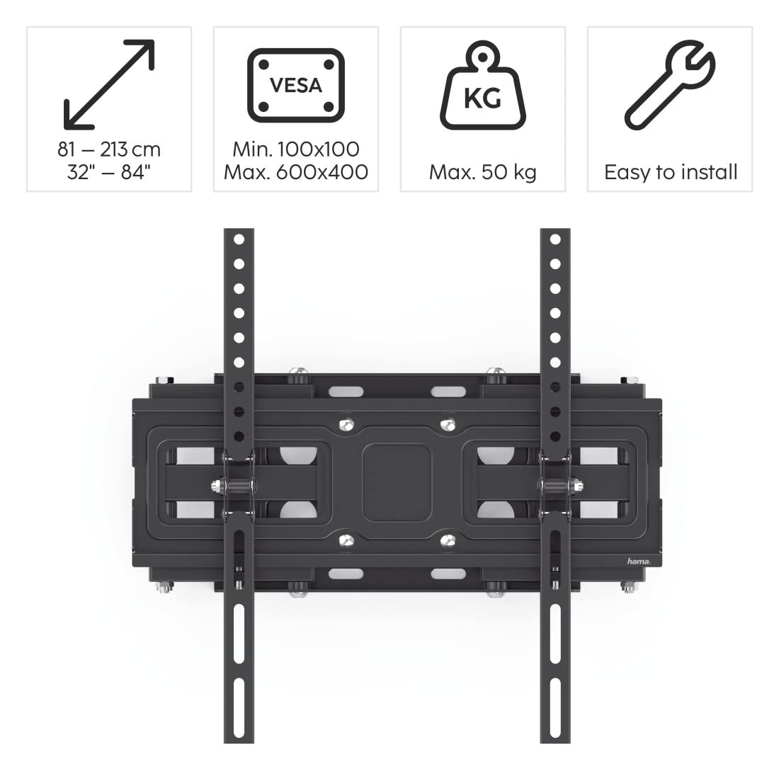 Hama 220831 FULLMOTION TV Wall Bracket, 600x400 32" to 84", Black