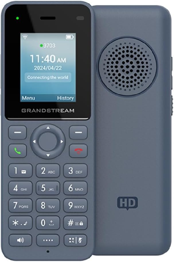 جراندستريم هاتف WP816 لاسلكي واي فاي IP مع نطاق مزدوج مدمج 802.11a/b/g/n/AC/AX ووقت تحدث 6 ساعات.