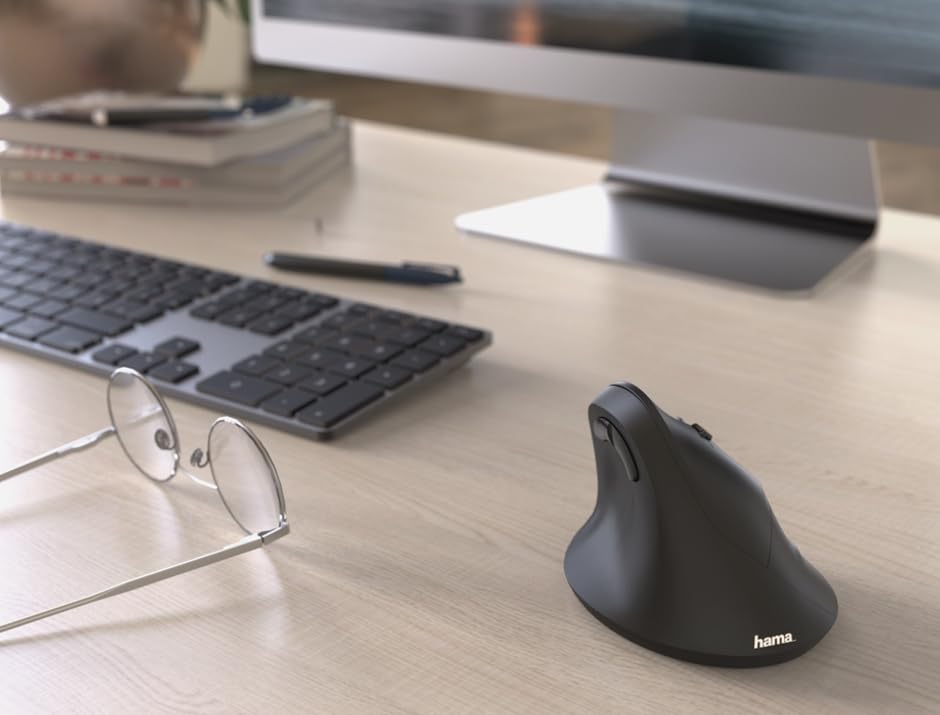 هاما ماوس لاسلكي عمودي مريح "EMW-500" 182699، 6 ازرار، اسود - (عبوة من قطعة واحدة)، USB