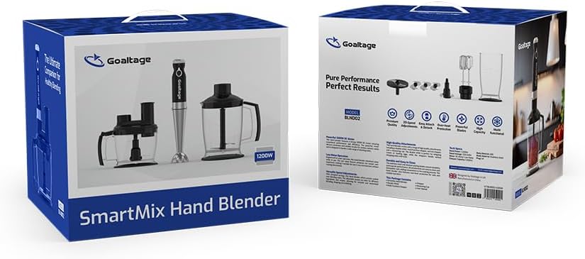 Goaltage Smart Mix BLND02 Hand Blender with Powerful Blades, 20 Adjustable Speeds, High Capacity and Multiple Functions