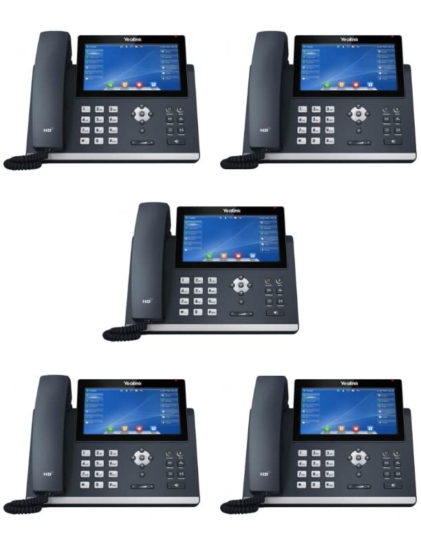 يالينك هاتف اي بي SIP-T48U [5 قطع] شاشة ملونة تعمل باللمس 7 انش، 16 خطًا، منافذ USB مزدوجة، جيجابت ايثرنت، بي او اي، محول الطاقة غير متضمن (SIP-T48U)