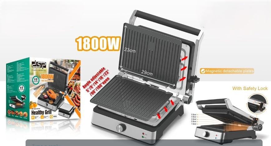Electric Grill 1800W With Magnetic Detachable Plates,Adjustable Angle And Drip tray KB1087