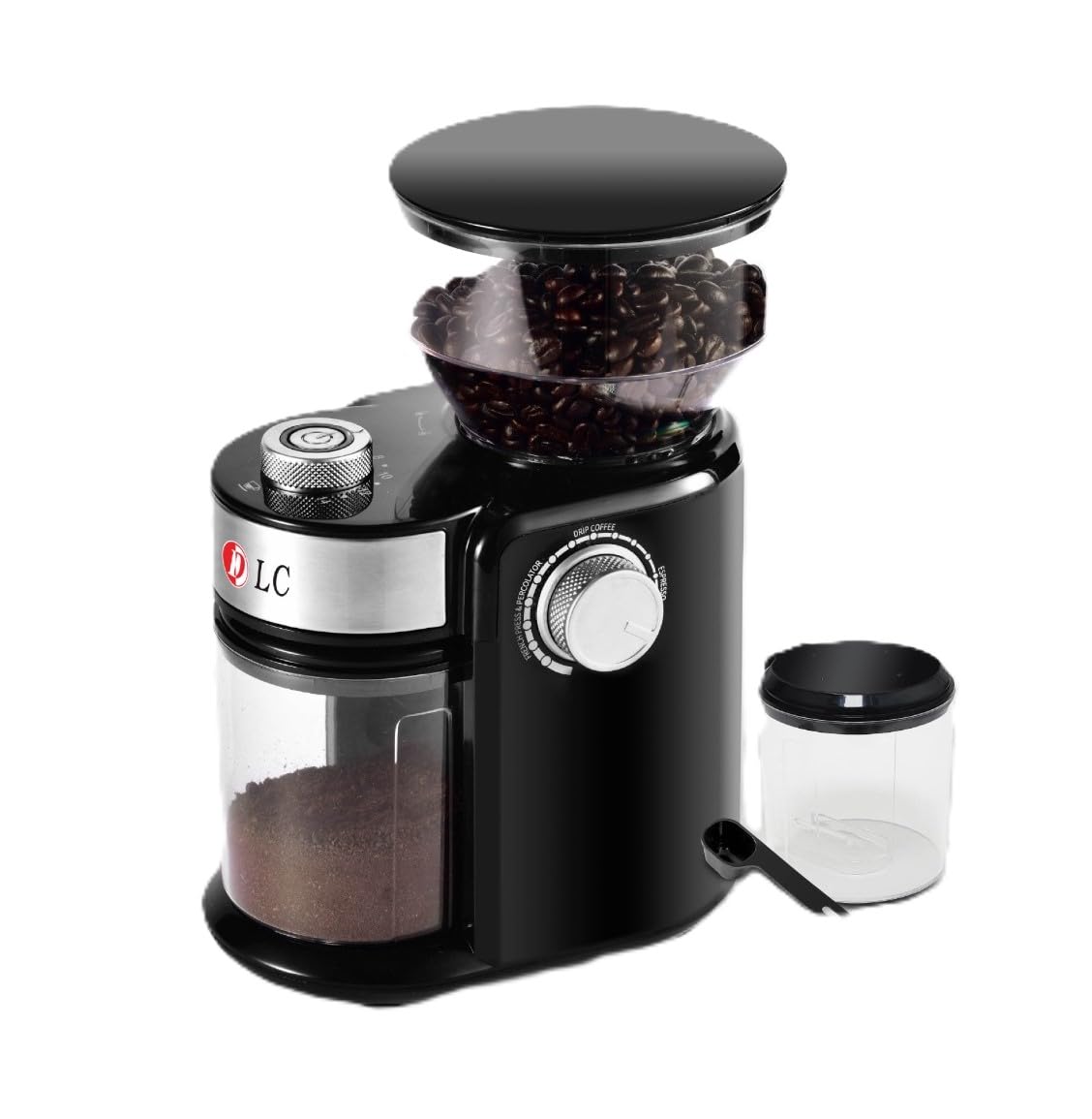 DLC Electric Coffee Grinder, Multi-Speed Coffee Grinder, Updated with Powder Holder, 3 Levels of Fine Grinding, 150W and 350g, Large Capacity -7319 - Black
