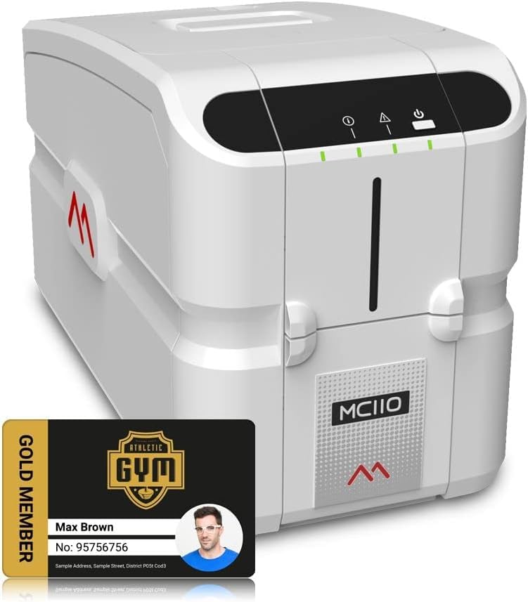 طابعة بطاقات ذكية مزدوجة الجوانب MC110 من ماتيكا (المملكة المتحدة) - 300 نقطة في البوصة، مع شريط ملون من سلسلة كروم اكسبيرت دايموند YMCKO MC110، MC210 MC310 / 250 طباعة، برنامج سي اي لايت واحد و100