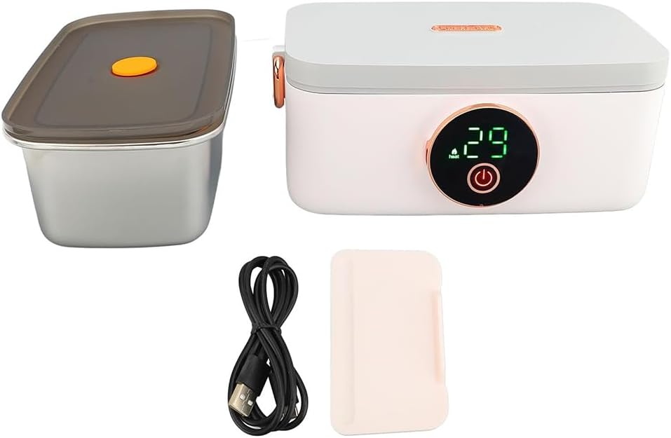 TsoLay Electric Lunch Box, Portable Food Heaters Lunch Warmer, 1L Capacity USB Rechargeable Portable Food Warmer Lunch Heater with Removable Stainless Steel Container, for Office Travel Car