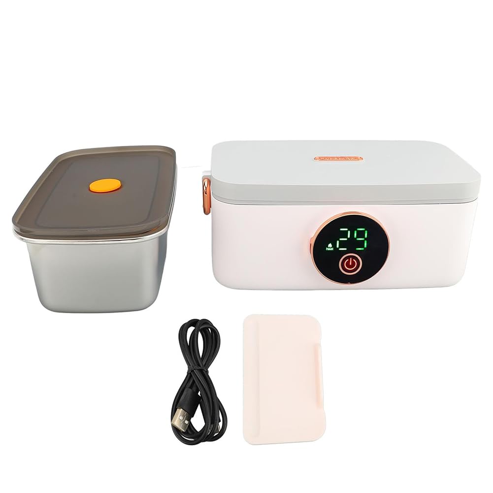 TsoLay Electric Lunch Box, Portable Food Heaters Lunch Warmer, 1L Capacity USB Rechargeable Portable Food Warmer Lunch Heater with Removable Stainless Steel Container, for Office Travel Car