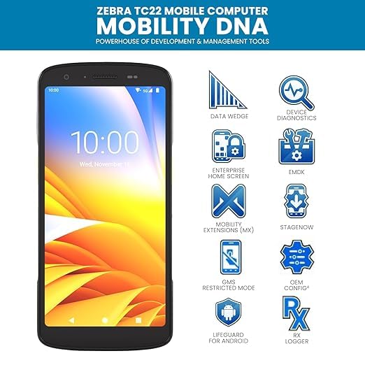 Zebra TC22 Mobile Computer, WLAN, WIFI 6, SE4710, 6inch DISPLAY, 6GB/64GB, 16MP RFC, 5MP FFC, 2-PIN BACK I/O, STANDARD BATTERY, NFC, BT, USB-C, GMS, ROW.