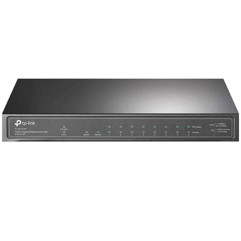 TP - لينك محول كمبيوتر مكتبي 10 منافذ جيجابت TL-SG1210P مع 8 منافذ PoE