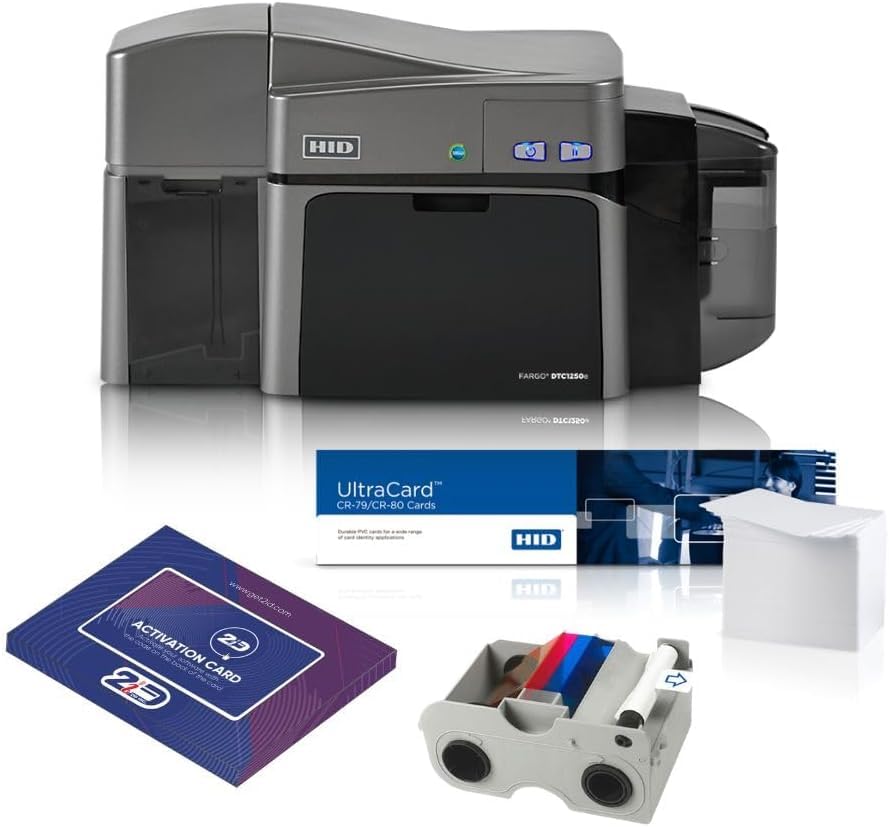 Fargo DTC1250e 050100 Dual-Sided ID Card Printer | Professional ID Card Machine for Business, Government, Student ID Cards and More