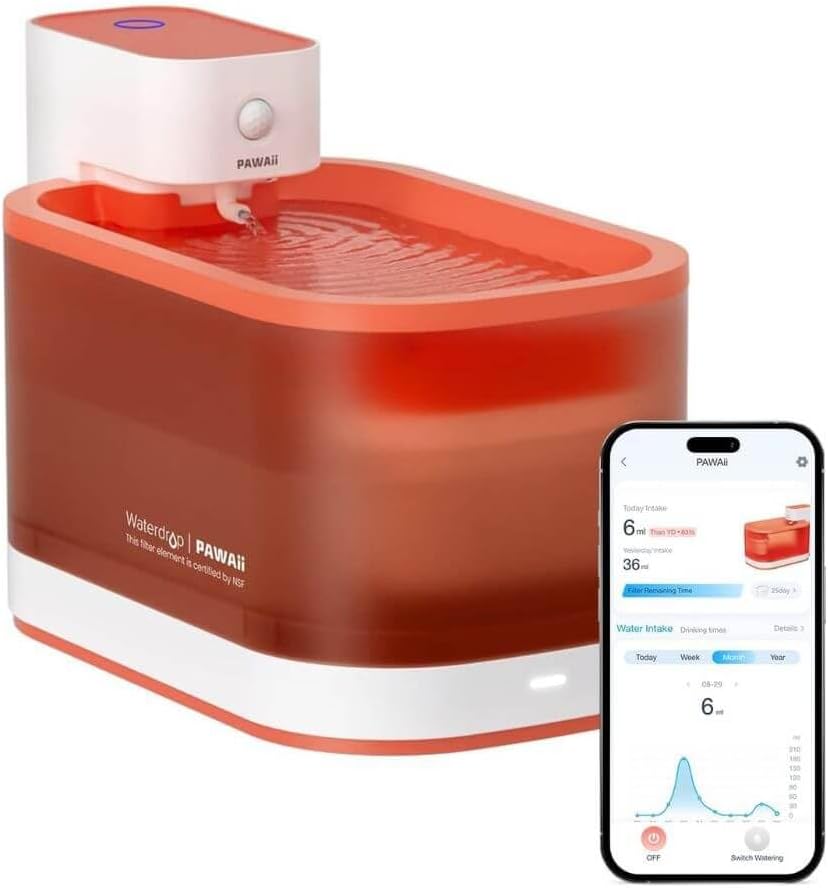 Fipka PAWAii Wireless Pet Water Fountain Pro - Battery Operated Cat Water Fountain with 2.0L Capacity NSF-certified Filter Easy Clean BPA-Free