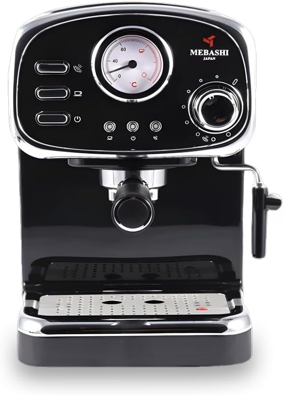 مايباشي ماكينة تحضير قهوة اسبريسو ME-ECM2010W - 20 بار، 1.25 لتر، اسود مع ميزان حرارة ومقبض بخار قابل للتعديل