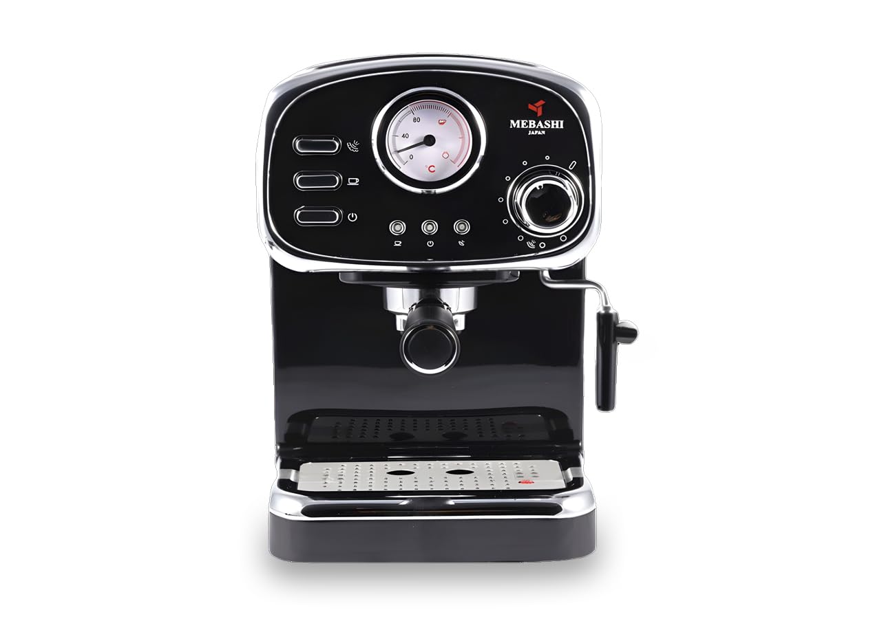 مايباشي ماكينة تحضير قهوة اسبريسو ME-ECM2010W - 20 بار، 1.25 لتر، اسود مع ميزان حرارة ومقبض بخار قابل للتعديل