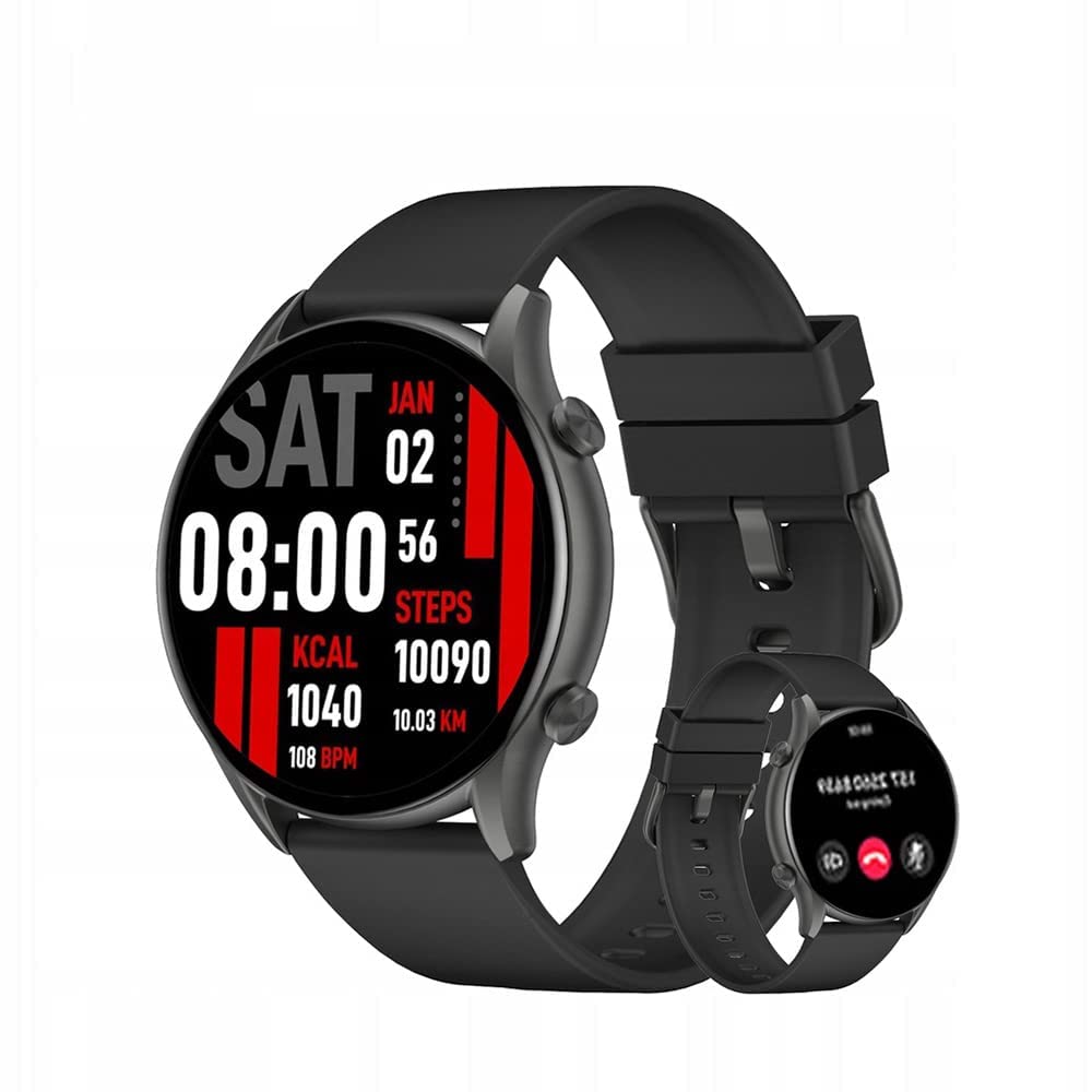 Keslict Smart Watch for Calls Made of Leather Black, YFT2024EU