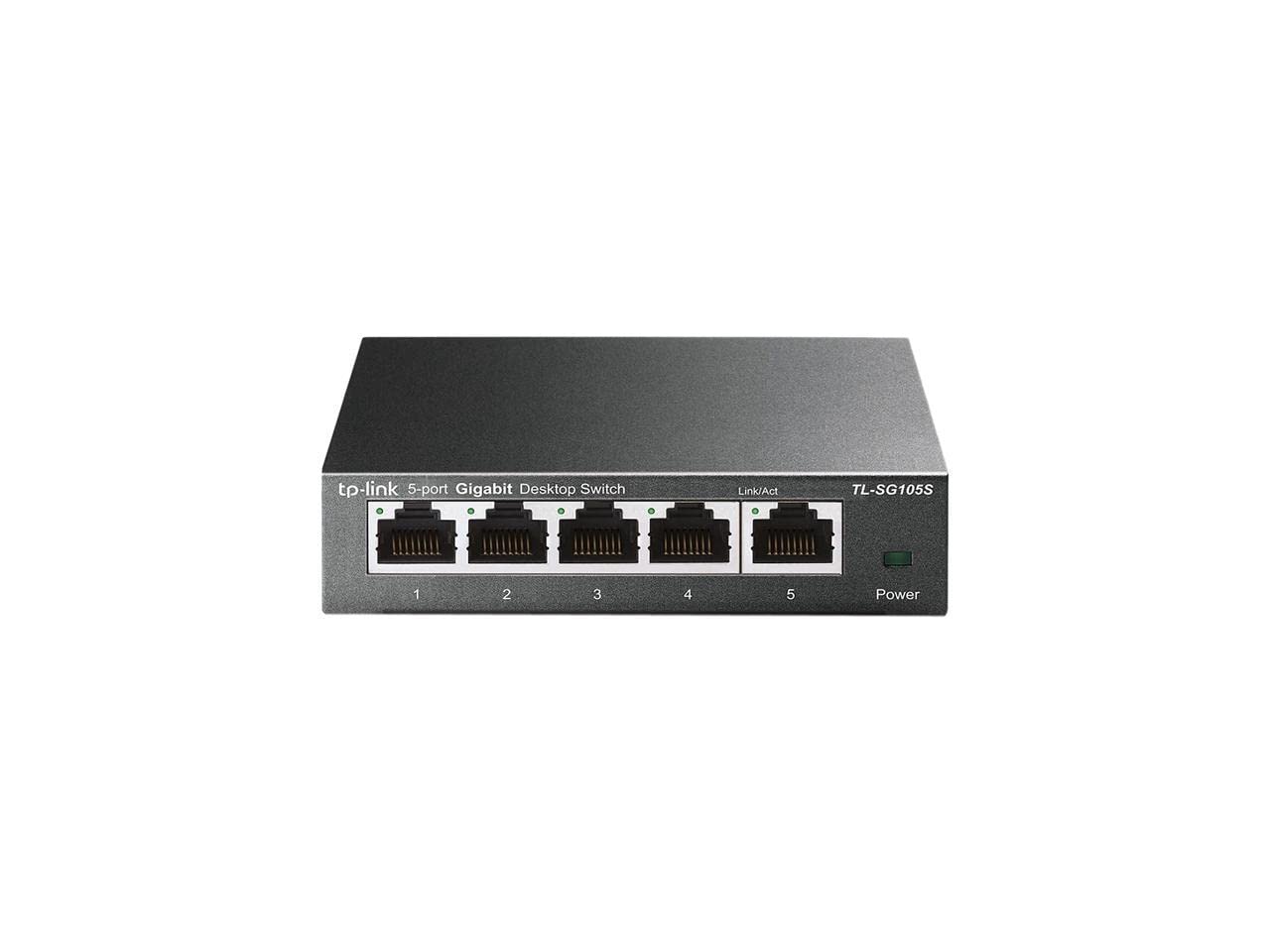 TP-Link TL-SG105S | 5 Port Gigabit Ethernet | Desktop/Wall Mount | Plug and Play | Fanless | Sturdy Metal | 3 Year Manufacturer Warranty | 802.1p/DSCP QoS & IGMP Snooping | Compact Design